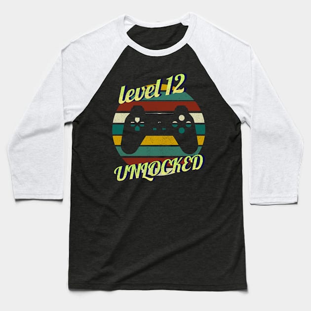 Level 12 Unlocked 12th Birthday funny Gift idea for Gamers Baseball T-Shirt by Smartdoc